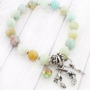 Semi Precious Crossed Pistols & Bullet Beaded Stretch Bracelet